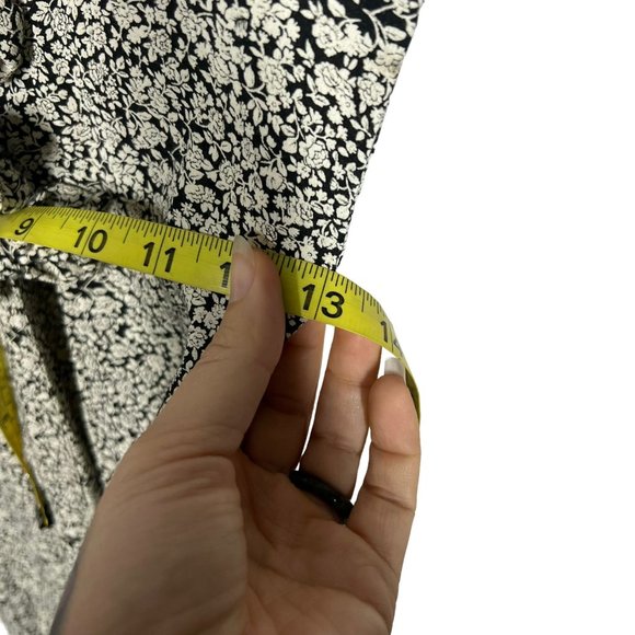 Vintage 90 Black White Micro Floral Short Sleeve Mid Tie Wide Leg Jumpsuit Small - Picture 7 of 10